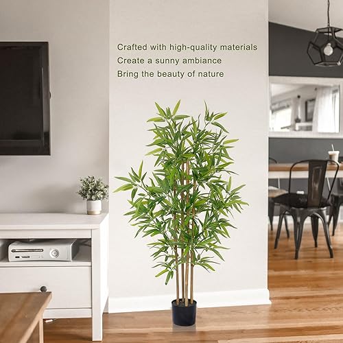 Miniatura 3 de Árbol artificial de bambú de 4 pies, planta de bambú sintético, tecnología de tacto real, planta artificial con 4 troncos, ideal para decoración de