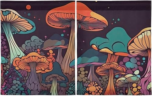 Miniatura 3 de Vnurnrn Cortinas de media ventana con estampado de hongos vibrantes para dormitorio, baño, cocina, caravana, protección de ventana, 36 x 27 pulgadas