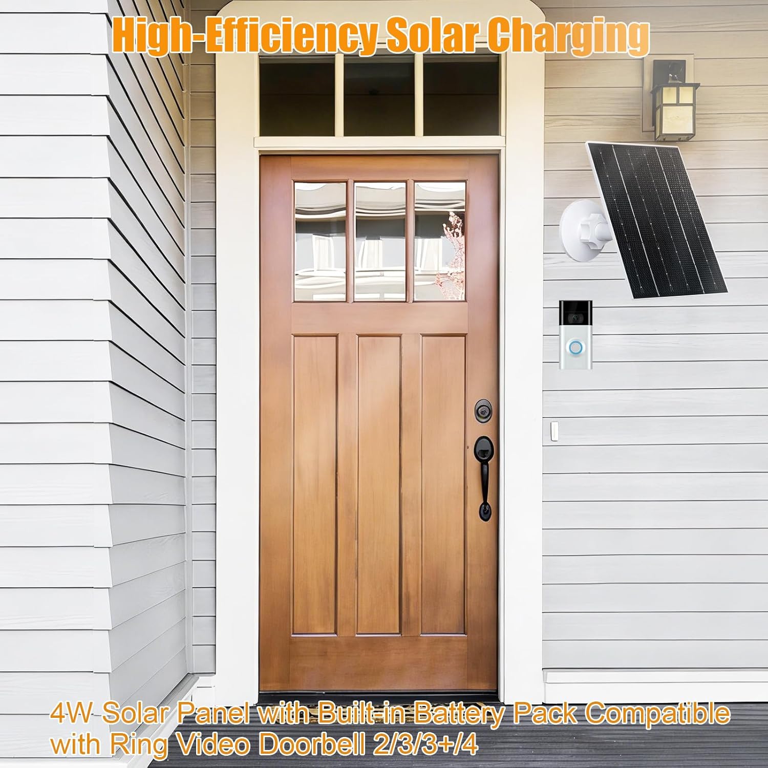 4W Solar Panel with Battery Pack for Ring Video Doorbell 2/3/3 Plus/4, IP65 Waterproof, 360° Adjustable Mount, 16.4ft Cable