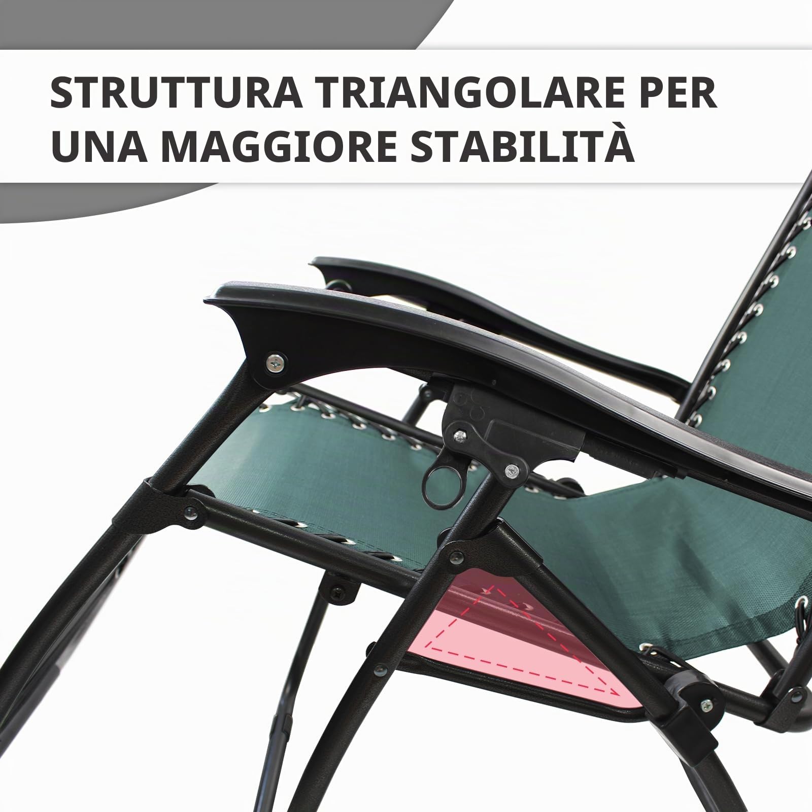 Sotech Sdraio Per Giardino, Sedia Pieghevole A Gravità Zero, 165 x 112 x 65 cm, Verde, con cuscino, Pacco da 2, Textilene, Carico massimo: 100 kg, Materiale: Acciaio