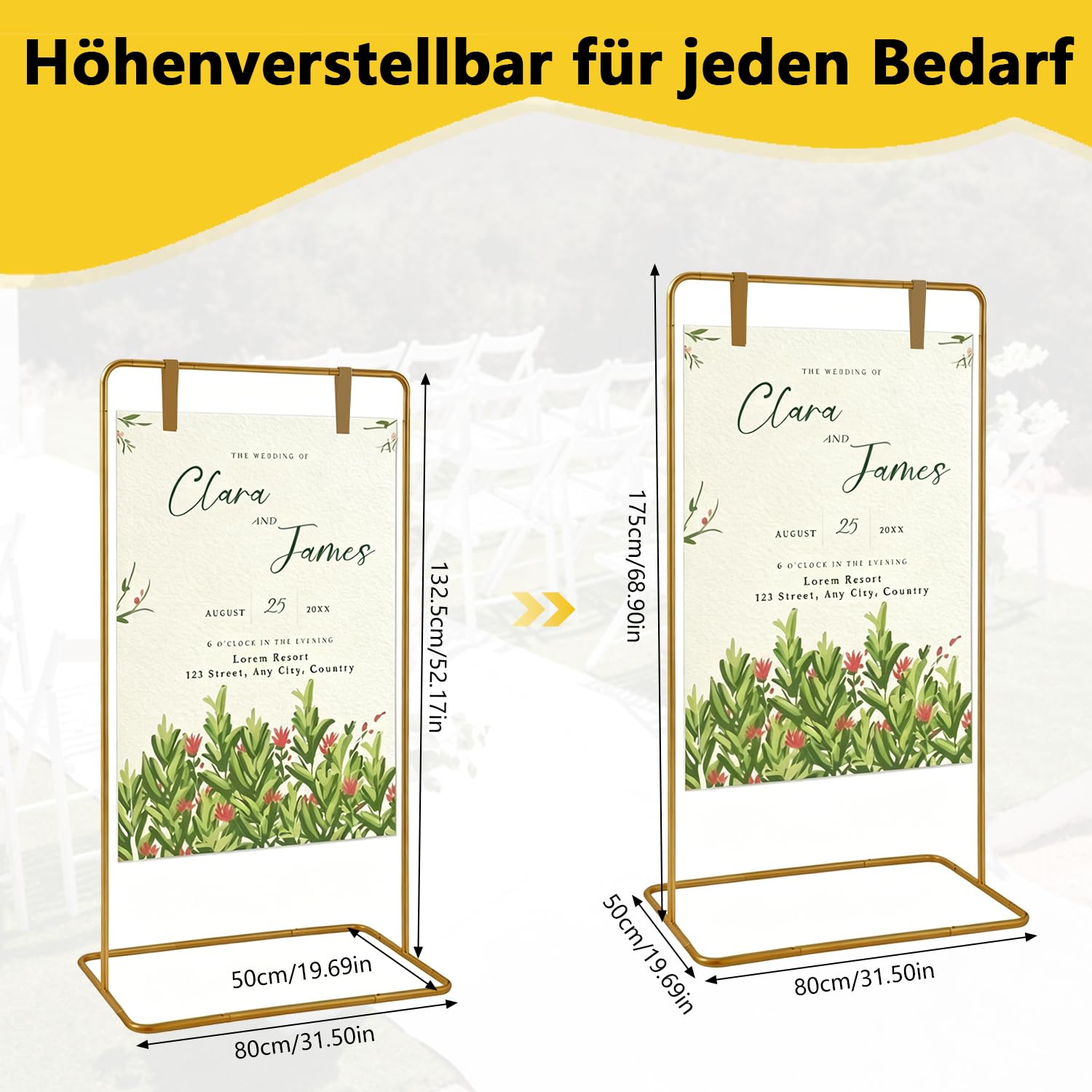 Hochzeitsschild Halter, Schweres Metall Quadratisches Hintergrundgestell 1.75m mit 4 Lederriemen für Outdoor & Indoor, Willkommensschild Halter für Partydeko, Posters, Hochzeit und Jede Feier