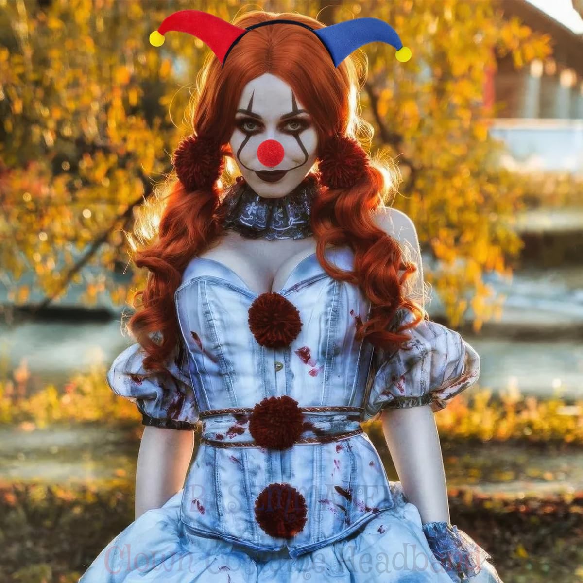 4 Pcs Clown Costume Headband Nose Halloween Funny Clown Cosplay Costume Playful Dress Up Headwear Hair Accessories