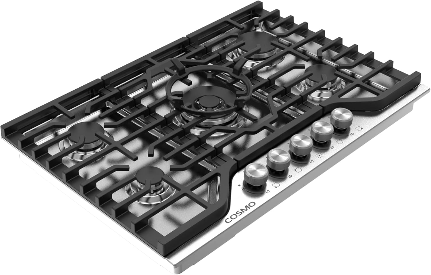 COSMO COS-CTGV305SS 30 in. Vista Collection Drop-in Gas Cooktop with 5 Burners, Metal Knobs, Cast Iron Grates in Stainless Steel