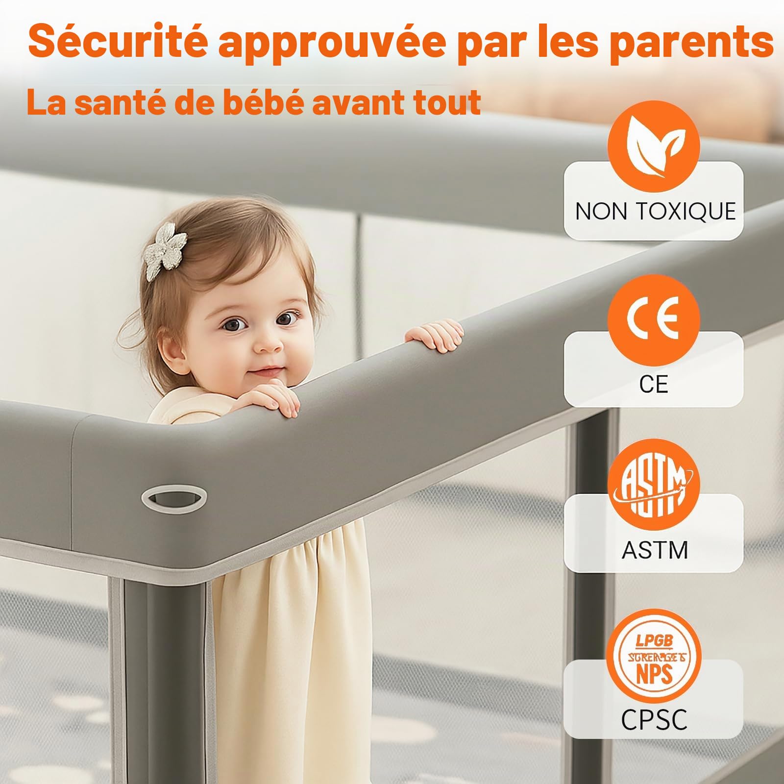 Parc pliable pour bébé avec tapis – Portable, spacieux et robuste pour bébés et tout-petits, installation rapide en 1 minute, facile à transporter, parc de jeu pliable pour une utilisation en