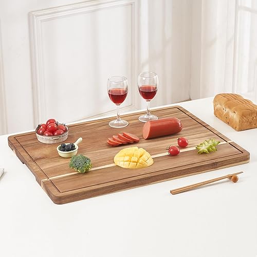 Miniatura 6 de Tabla de cortar grande de madera para cocina, 24 x 18 pulgadas, bloque de carnicero extra grande con ranura para jugo, tabla de charcutería, tablas