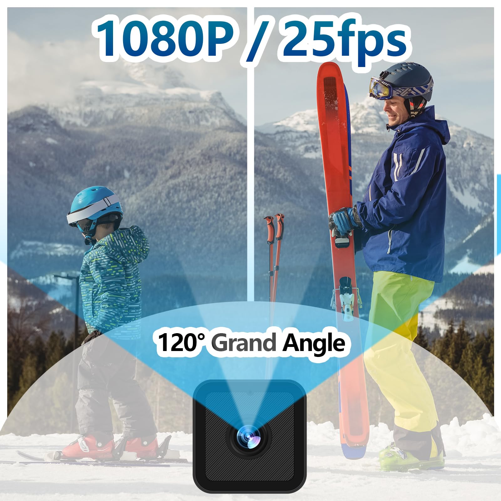 Action Cam 1080P WiFi 120° étanche, Camera Moto/Velo 4h