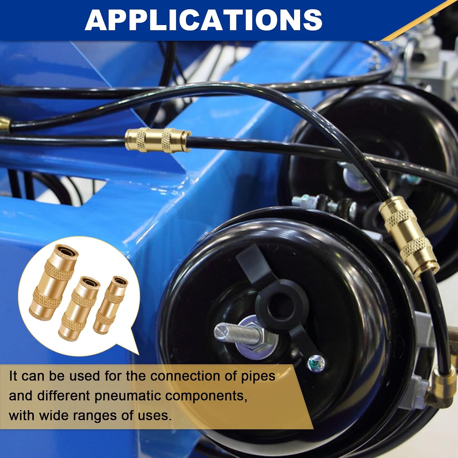 3/8" DOT Air Line Quick Connect Fittings, 5 PCS Air Line Connector | Brass Air Brake Line Fitting Push To Connect Fittings Union, 3/8" OD Tube Air Line Connector Replace Semi Truck Accessories