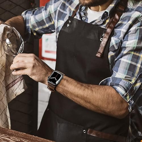 Vista 117 de Correa de cuero compatible con correas de Apple Watch de 1.811 in, 1.772 in, 1.732 in, 1.654 in (Serie 1/2/3) para hombres y mujeres, correa de Azul