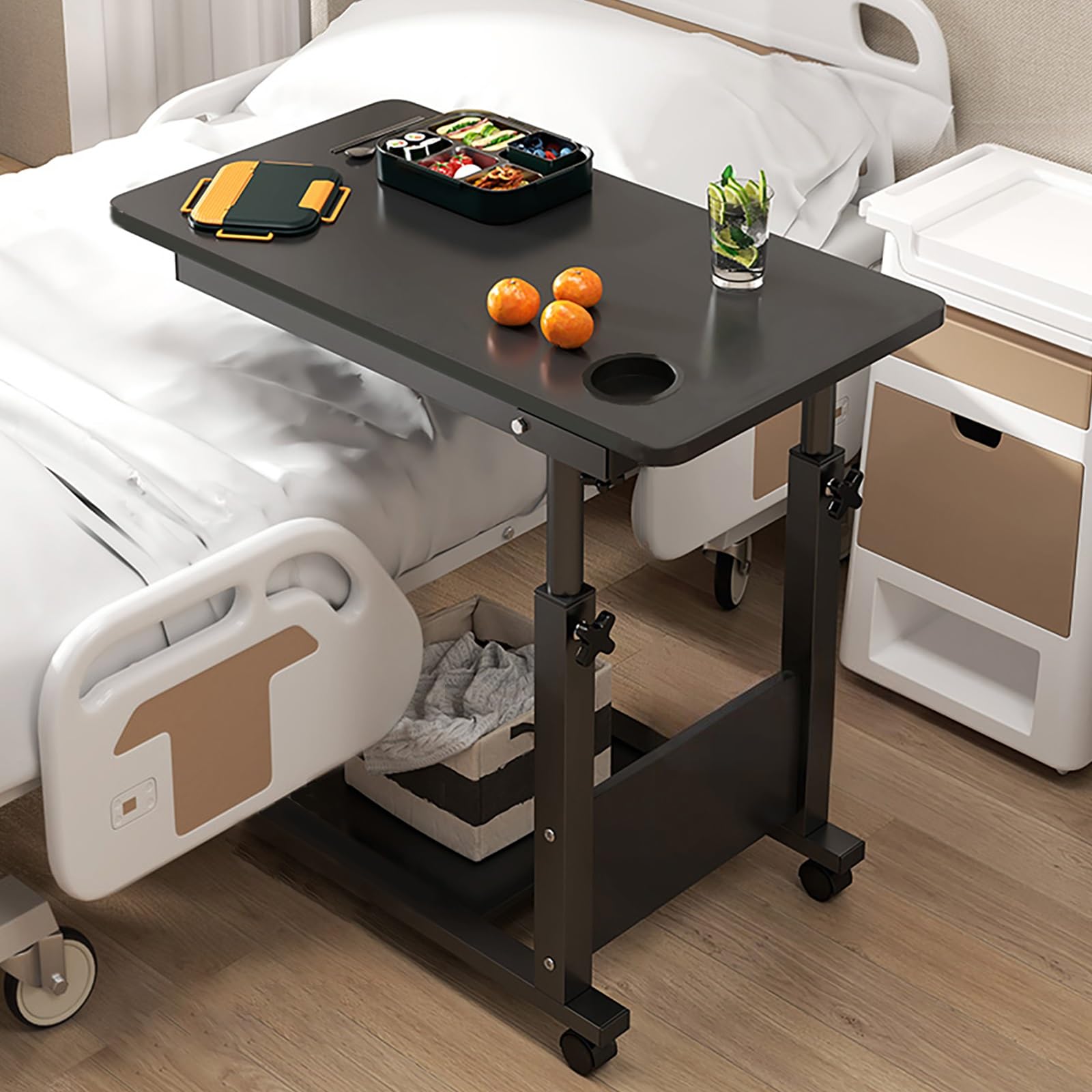 Plateau appoint portable noir pliable pour lit médicalisé
