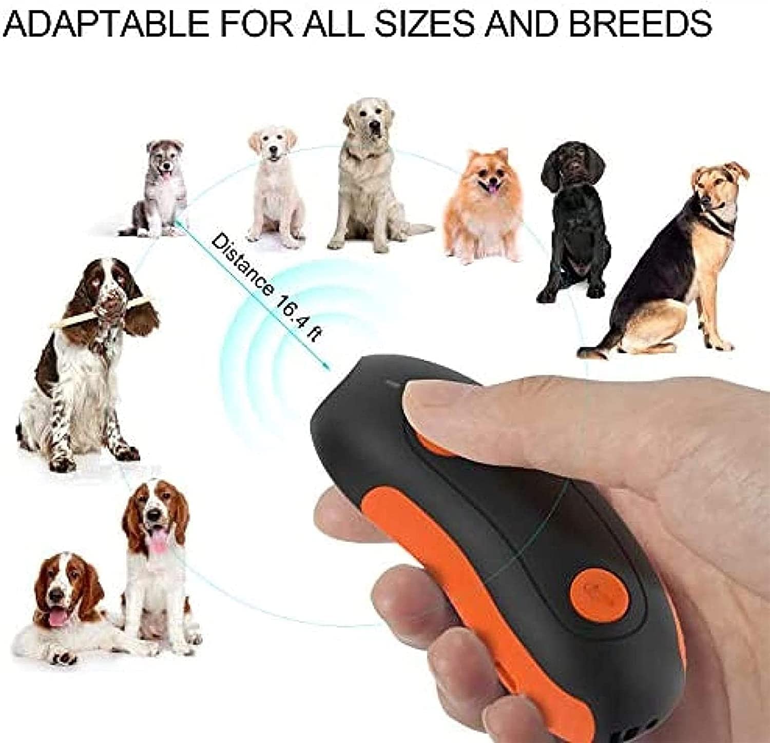 Disuasorio ultrasónico de ladridos de perros, dispositivo 2 en 1 for entrenamiento de perros y control de ladridos, dispositivo antiladridos, rango de control de 16.4 pies, interior y exterior