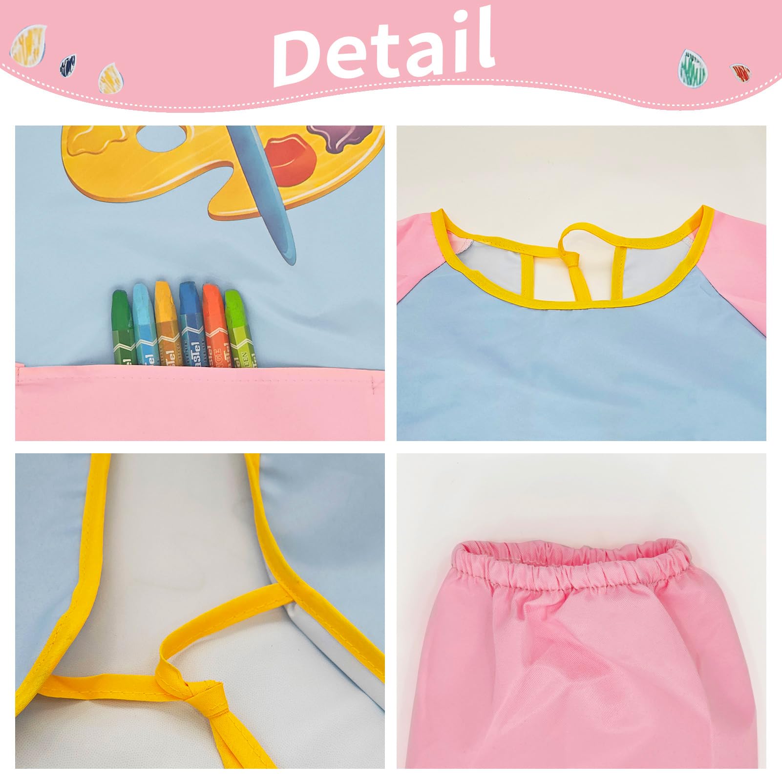 fanksoow Children's Painting Apron Waterproof, Painting Coat with Long Sleeves & Pockets, Girls/Boys 6-12 Years - Image 3