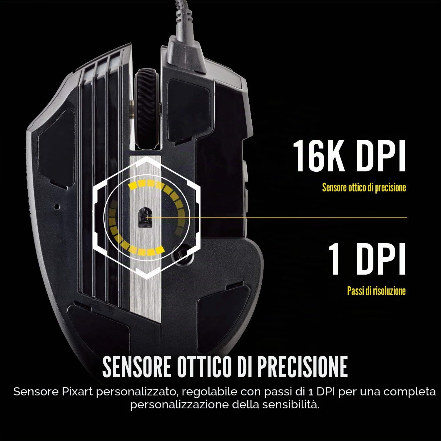 Corsair Scimitar PRO RGB Mouse Ottico da Gioco, RGB Retroilluminato, 16.000 DPI, MMO/MOBA, con Cavo, Nero