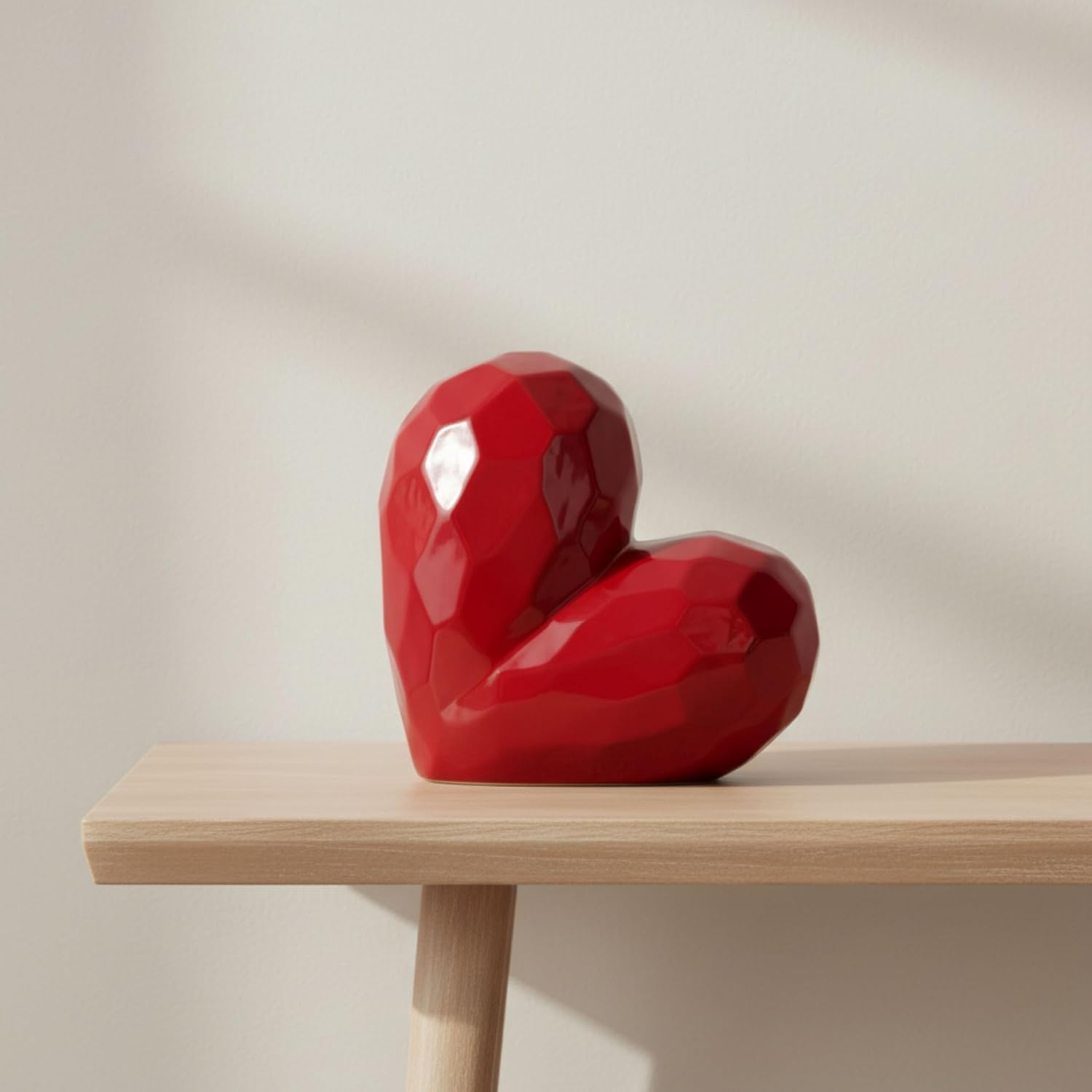 Decorative Ceramic Heart Sculpture for Home Decor - Ornament for Bathroom, Office, and Living Room Decor - Modern Figurine Accent for Bedroom, Shelf Display, and Coffee Table - 12", Red