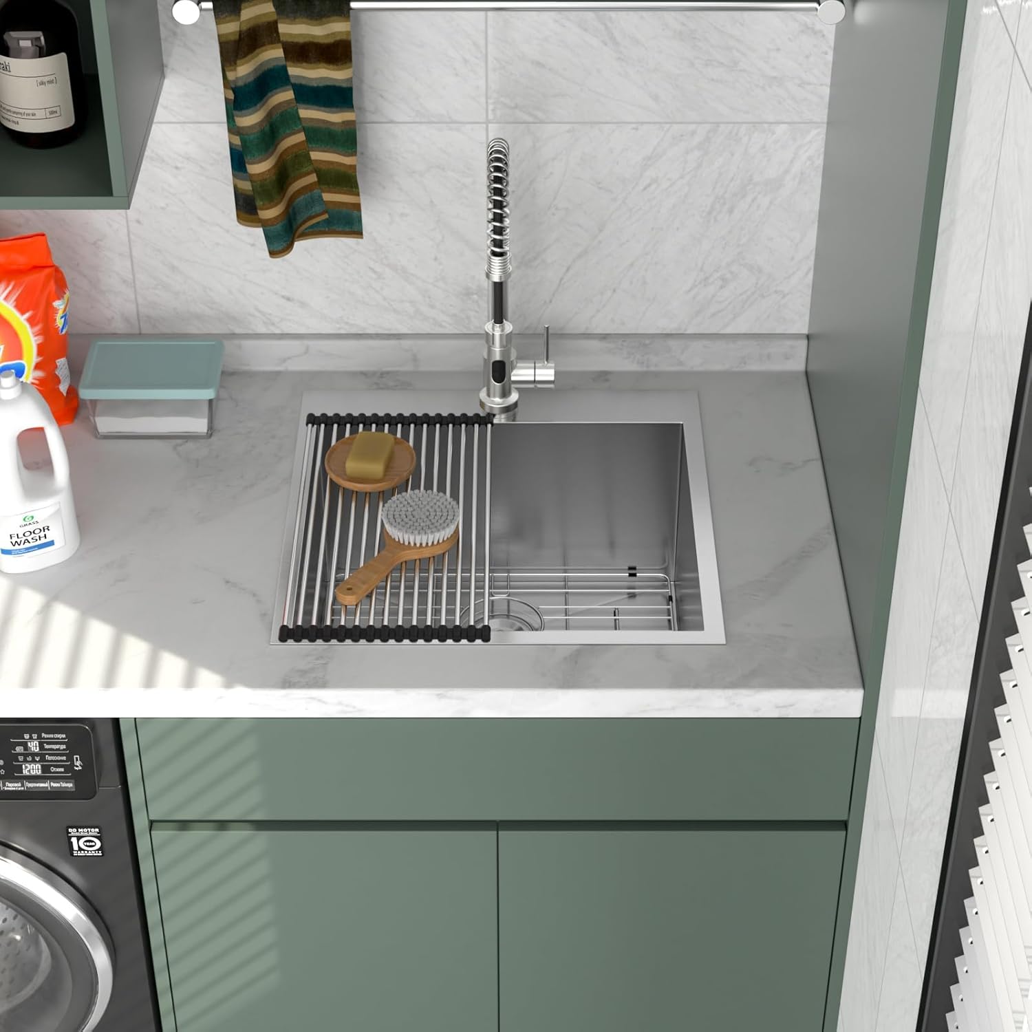 Logmey 22x22 Drop in Laundry Sink 22 Inch Laundry Room 12" Deep Sinks Handmade 16 Gauge Heavy Duty Stainless Steel Large Capacity Utility Washing Tub for Home & Commercial Use