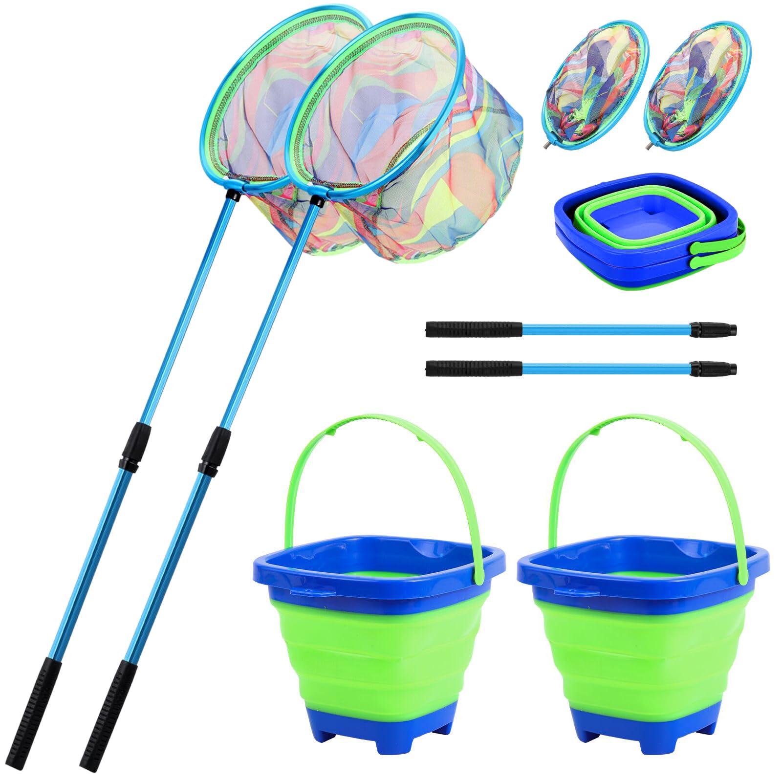 bucket unstead of fishing net 2 Pack Kids with Aluminum Telescopic Pole Handle, Collapsible Bucket, Butterfly Net for Outdoor Playing : Sports & Outdoors Can also be used Abu Garcia Revo5 Winch Style_Spoons Color:beegee