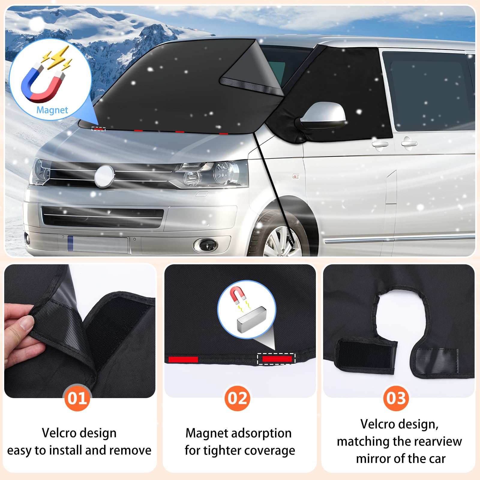 ZATOOTO Protege Pare Brise Givre Hiver pour VW T5 T6 - Tissu Imperméable - Protection/Coverture Pare Soleil Voiture Pare Brise Avant