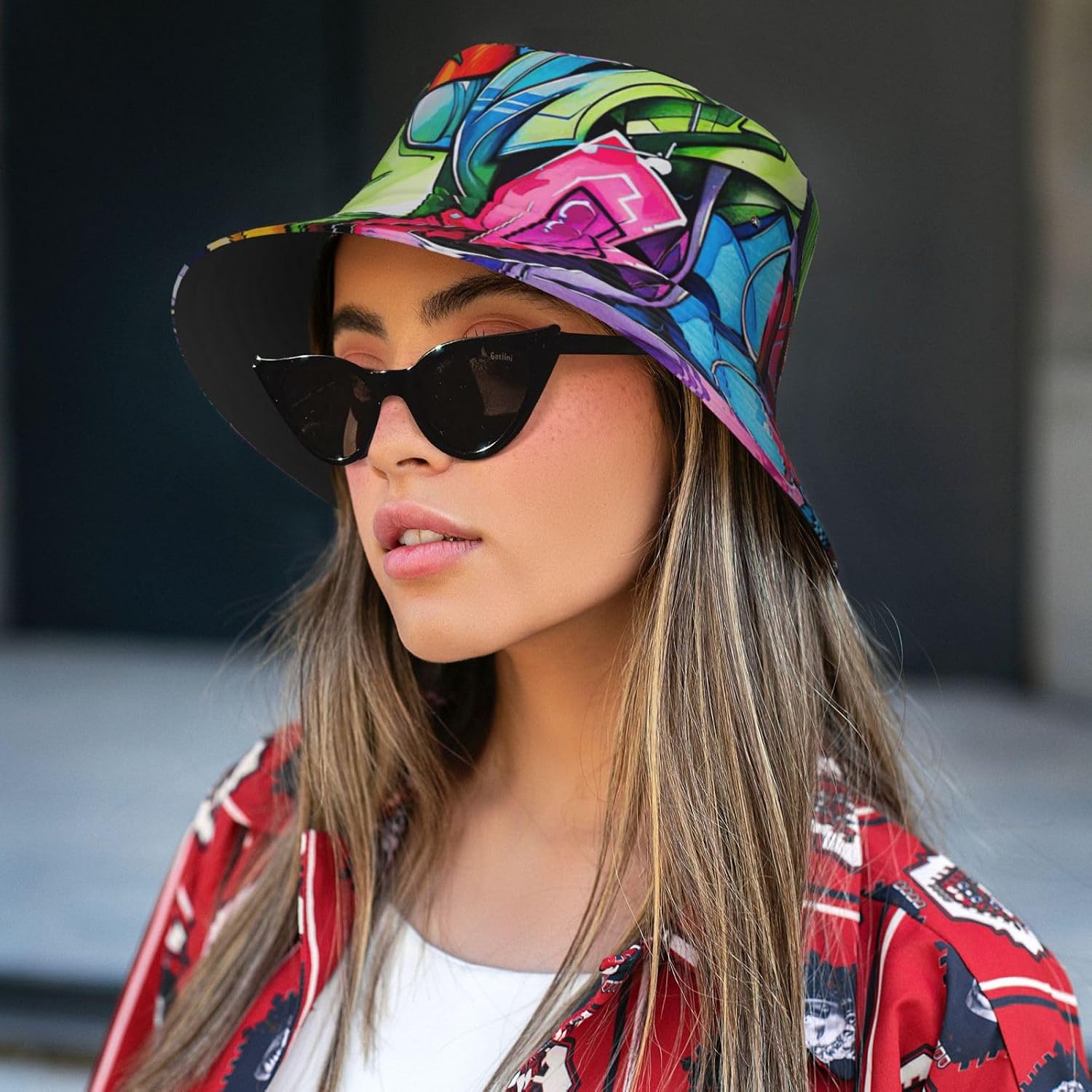 Graffiti Drawing Print Sun Hat Outdoor Fisherman Cap Summer Bucket Hat Beach for Men Women Black