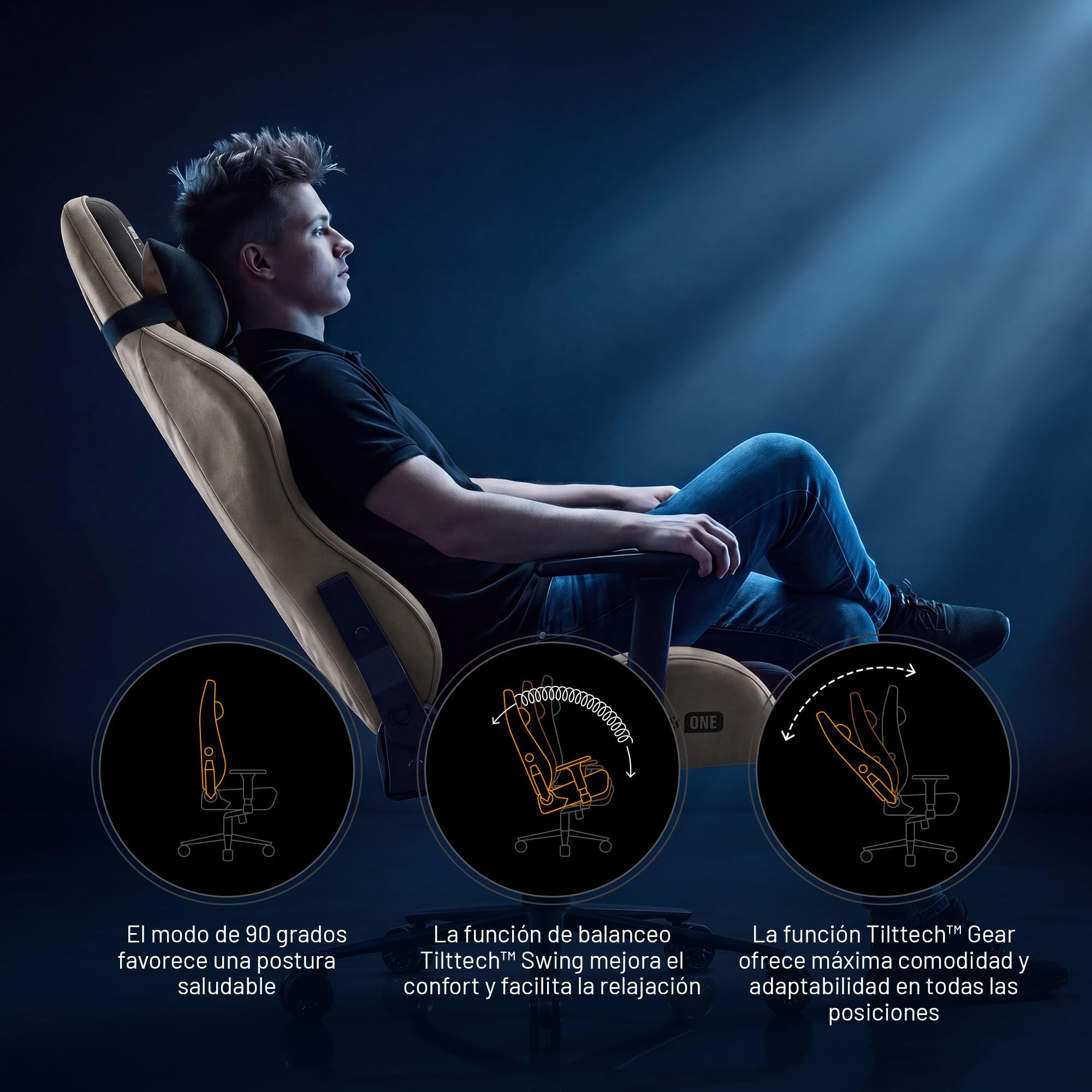 Diablo Silla Gaming ergonomica Tela Transpirable Silla Gamer giratoria hasta 140 kg Respaldo reclinable 140 Grados reposabrazos 3D Ajustables cojin Lumbar reposacabezas Oficina Camel Black