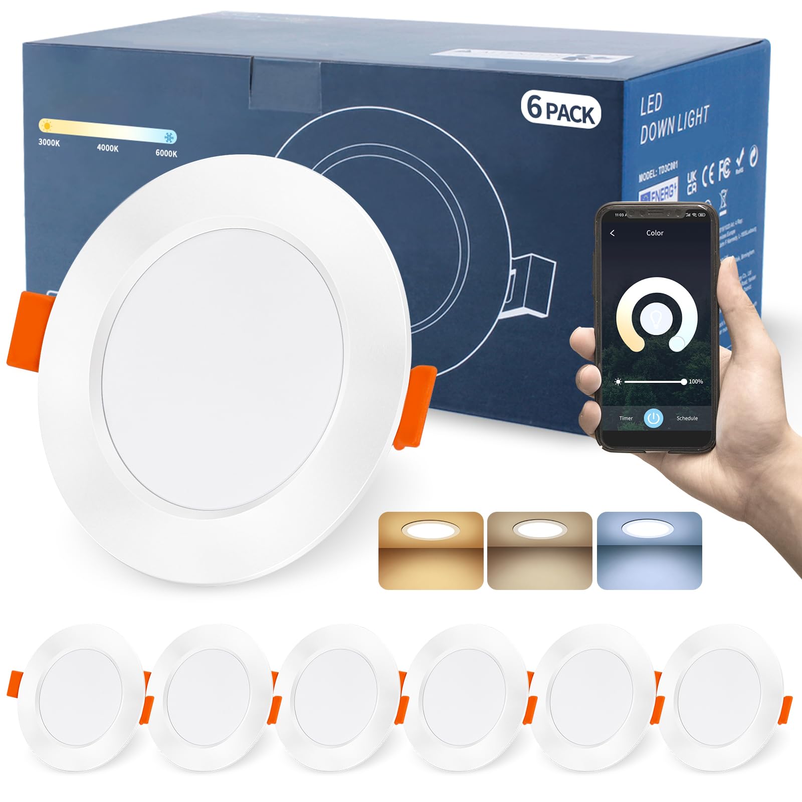 DUSKTEC LED Downlights Ceiling for Alexa, 7W 3in Bluetooth LED Spot ...