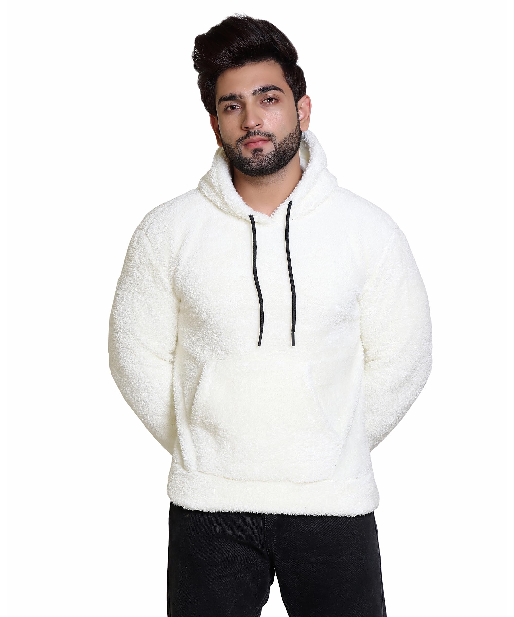 Berrylush Men's Stylish Wool Hooded Neck Sweatshirt | Men Regular Fit Sherpa Full Sleeves Winter wear Hooded Sweatshirt for Men P in neutral