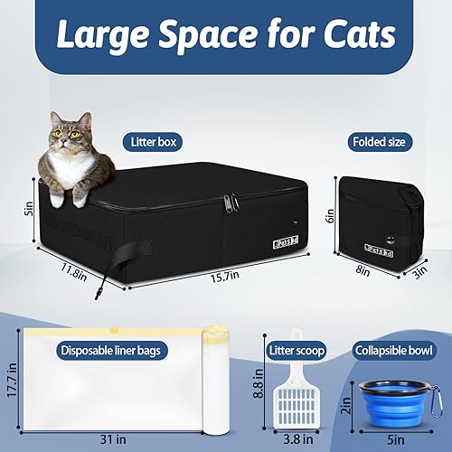 Miniatura 2 de Arenero portátil para gatos de viaje de Petskd con tapa y 10 bolsas desechables, a prueba de fugas y plegable, artículos de viaje esenciales