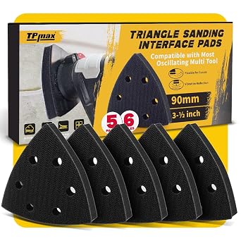 5 Pack 3-1/2 Inch Triangle Sanding Interface Pads, Hook and Loop - Triangular Soft Density Sponge Cushion Buffer Backing Pads with 6-Hole Foam Interface Pads for Balanced Sanding Pressure