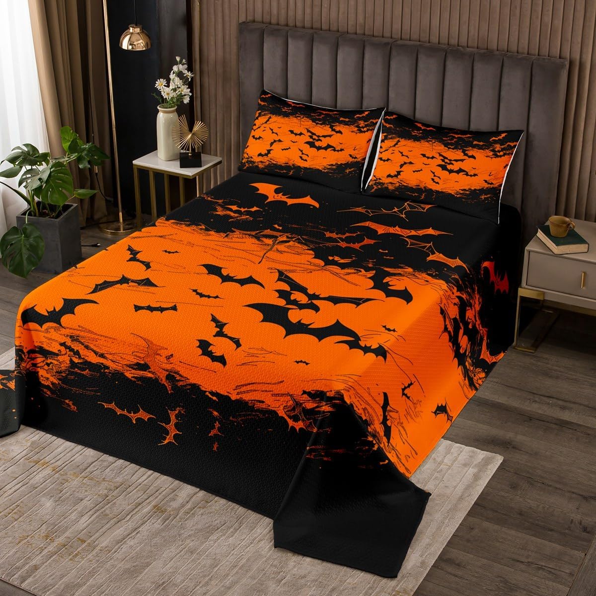 Cute Dog Lightweight Quilt Set for Kids Teens,Pumpkin Lantern Bedspread Coverlet,Halloween Bed Cover Cartoon Animals Bedding Set Decorative Quilted 2 Piece Coverlet Set with 1 Pillow Sham,Twin Size