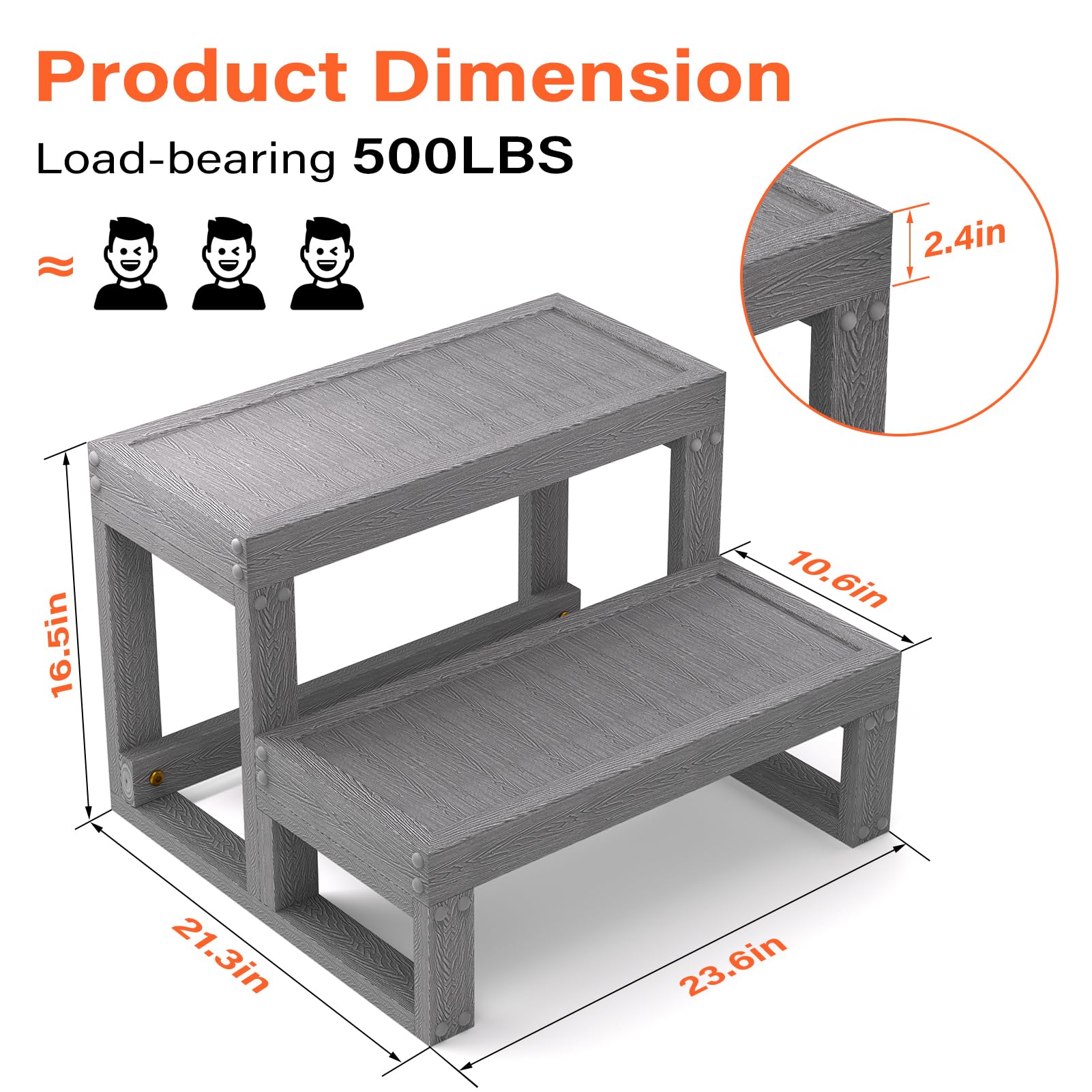 ACTREY Hot Tub Steps,Universal Spa Steps,Two Steps Wide Hot Tub Steps,Non-Slip Waterproof Wood Looking Plastic Hot Tub Steps Outdoor Suitable for Any Size Hot Tub (Gray)