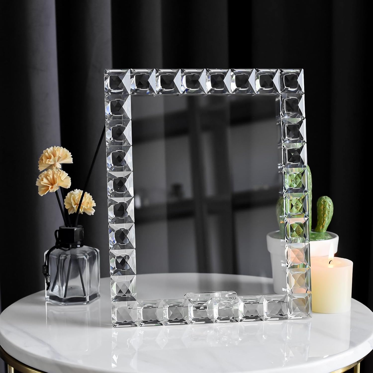 Luxury Crystal Picture Photo Frame,Grid Diamond Craft,Crystal Wedding Frame of Keepsake Photo Frames, Tabletop Display Decor Frame, Clear with Gift Box (8" x 10")