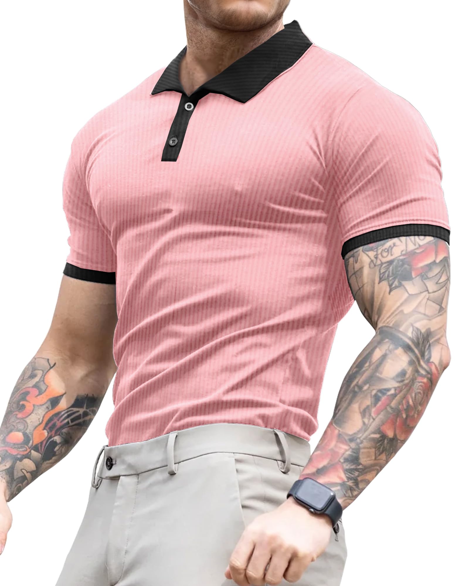 Lehmanlin Polo de Manga Larga y Corta para Hombre Camiseta Hombre Slim Fit Casual Color sólido elásticas Camiseta básica de Golf