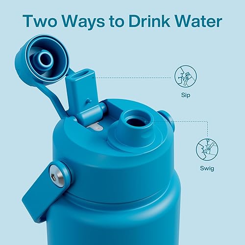 Miniatura 290 de ENCOOL Botella de agua aislada con popote, de acero inoxidable, a prueba de fugas, sin BPA, al vacío de doble pared que se mantiene fría durante 24