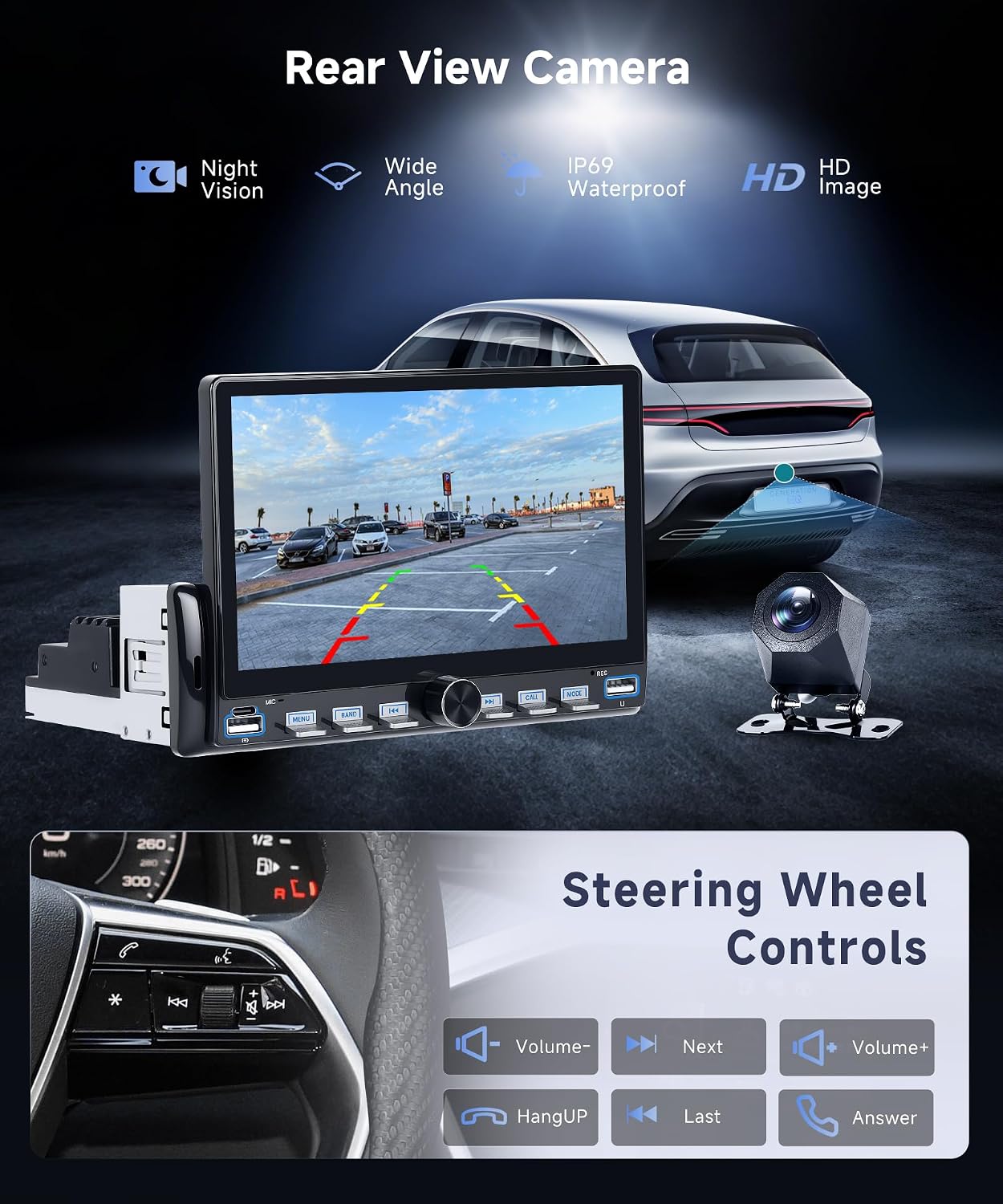 Single Din Android Car Stereo with Wireless Carplay Android Auto, Orderich 4G+64G 7“ Touch Screen Car Radio 1 Din with backup Camera, Support 4G WiFi Mirror Link GPS Navigation Bluetooth FM USB EQ SWC image 4