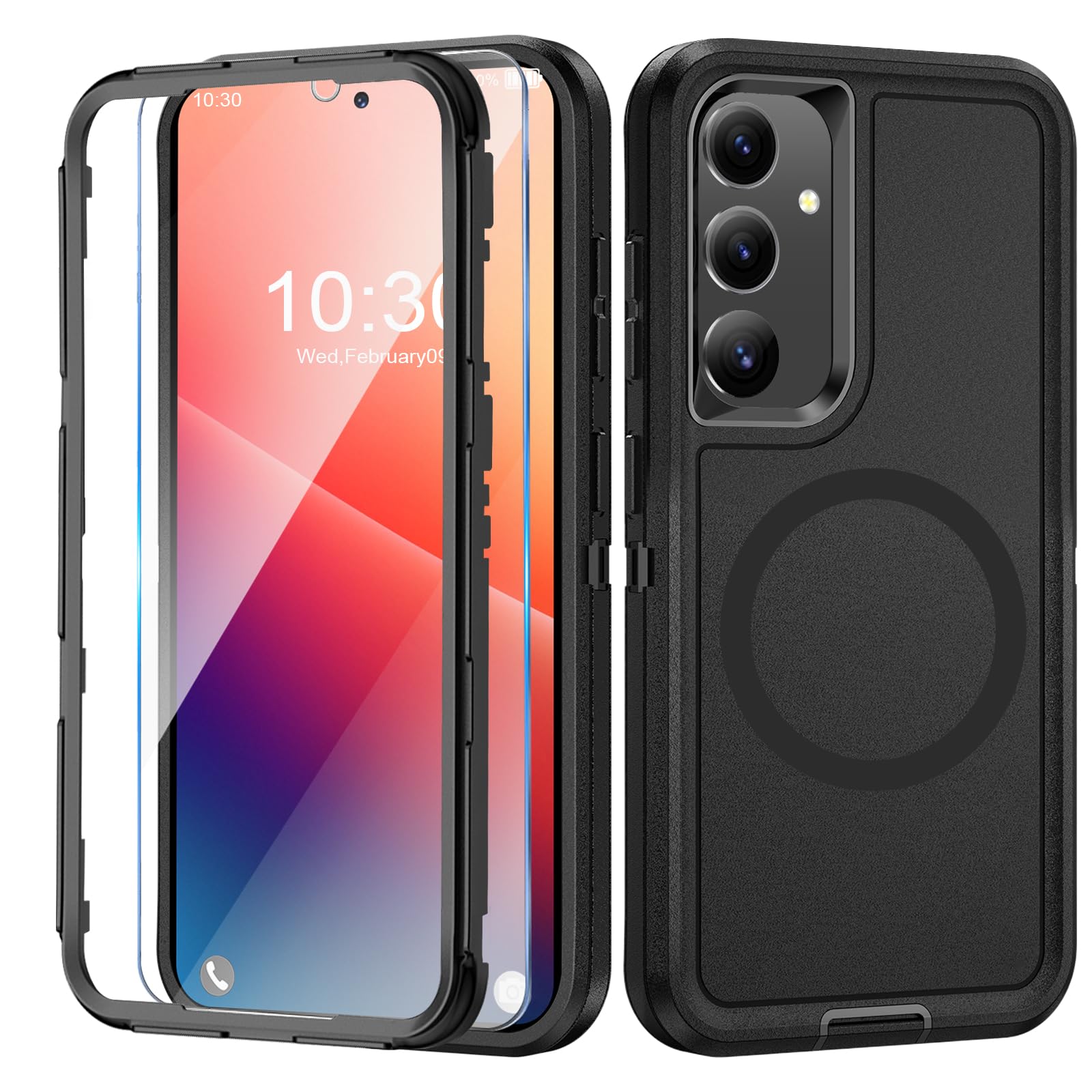 Giyer Handyhülle für Samsung Galaxy A15 5G Hülle mit Schutzfolie, 360° Stoßfest Robust Panzerhülle für Samsung A15 5G Case Cover Schutzhülle mit Magnetisch (Schwarz, Für Samsung Galaxy A15)