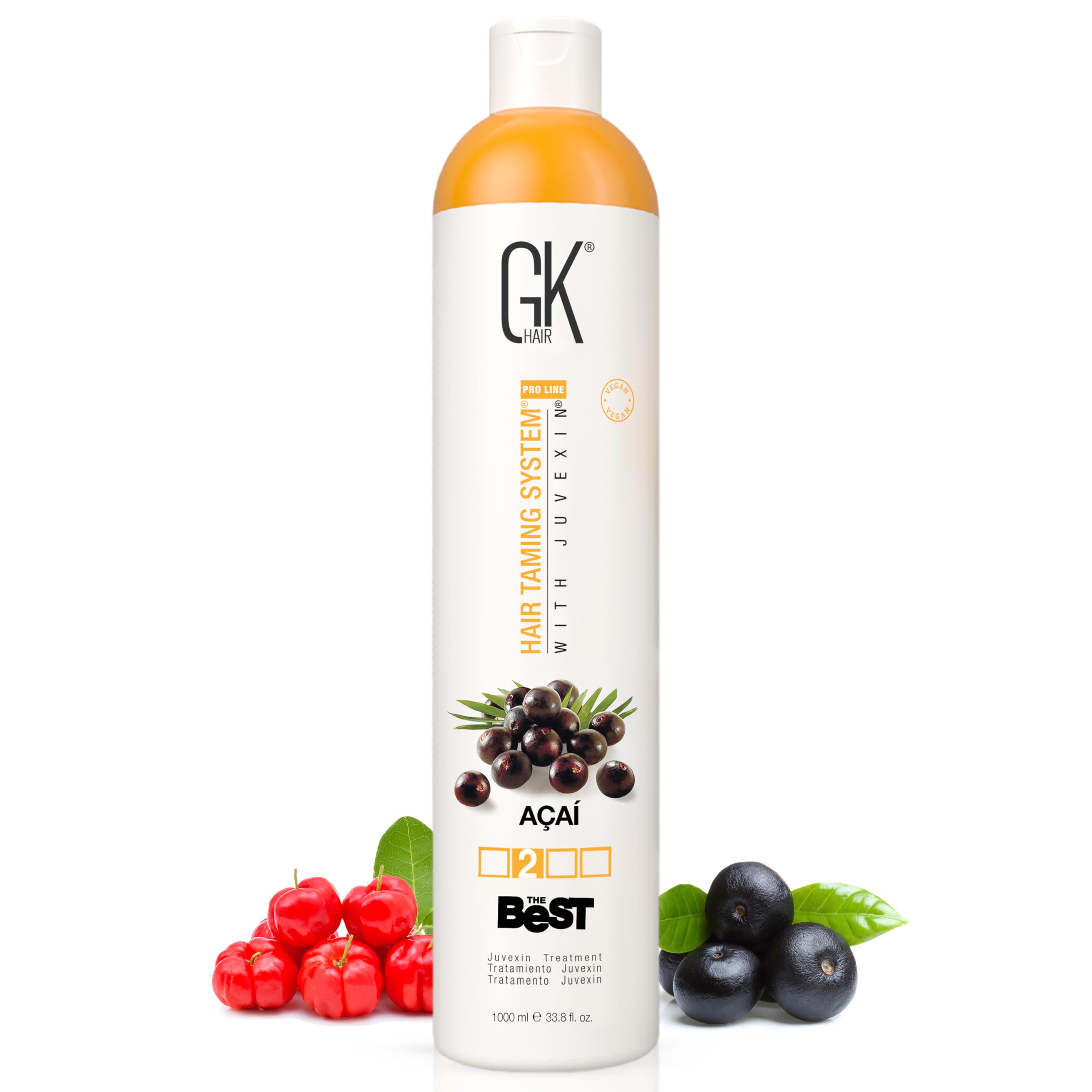 GK HAIR Global Keratin The Best ACAI (33.8 Fl Oz/1000ml) Smoothing Keratin Hair Treatment - Professional Brazilian Complex Blowout Straightening For Silky Smooth & Frizz Free Hair