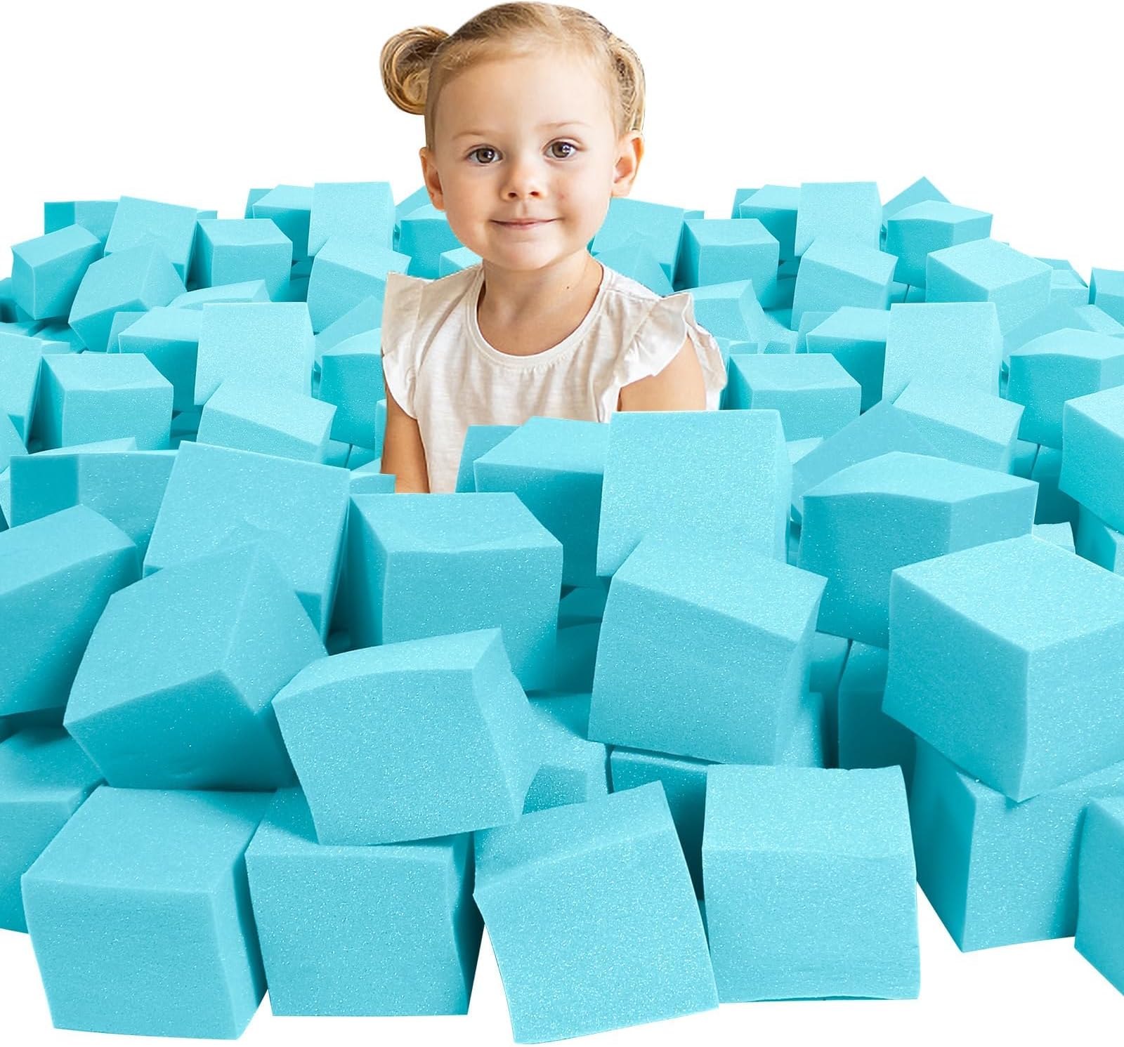 Foam Pit Cubes Blocks - 48PCS Sponge Form Cubes for Foam Ball Pits, Gymnastics, Freerunning and Parkour Courses, Skateboard Parks, BMX, Trampoline Arenas-Light Blue(5" x 5" x 5")