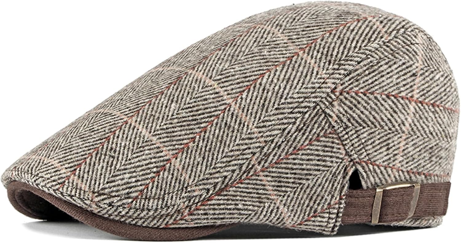 meioro Men's Cotton Flat Cap Herringbone Tweed Newsboy Hat Adjustable Wool Blend Hats Gatsby Cabbie Ivy Caps
