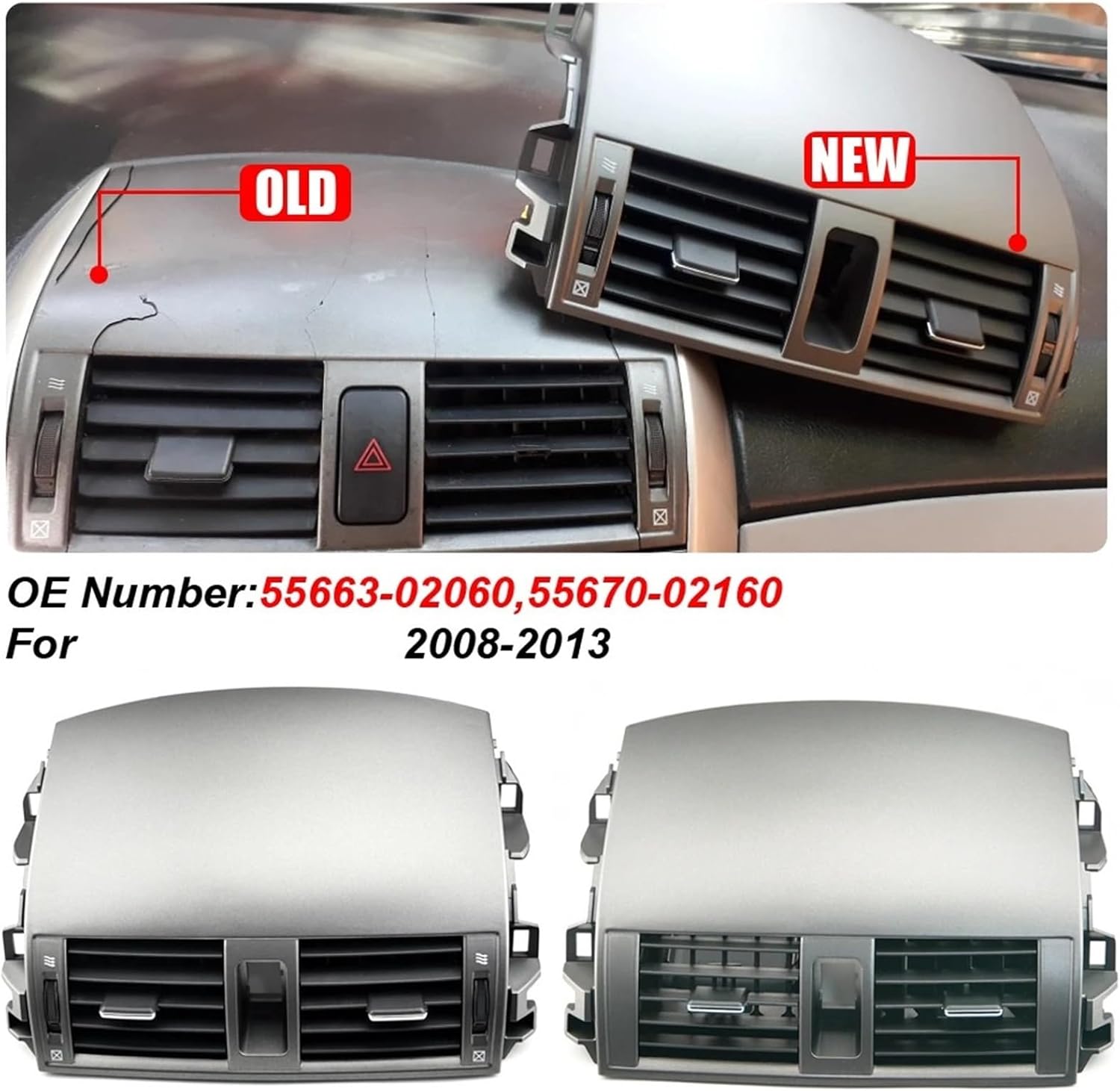 Car Center Dash A/C Outlet Air Vent Panel with Emergency Switch Compatible for Toyota Corolla 2008-2013 55670-02160 55663-02060(A Type)