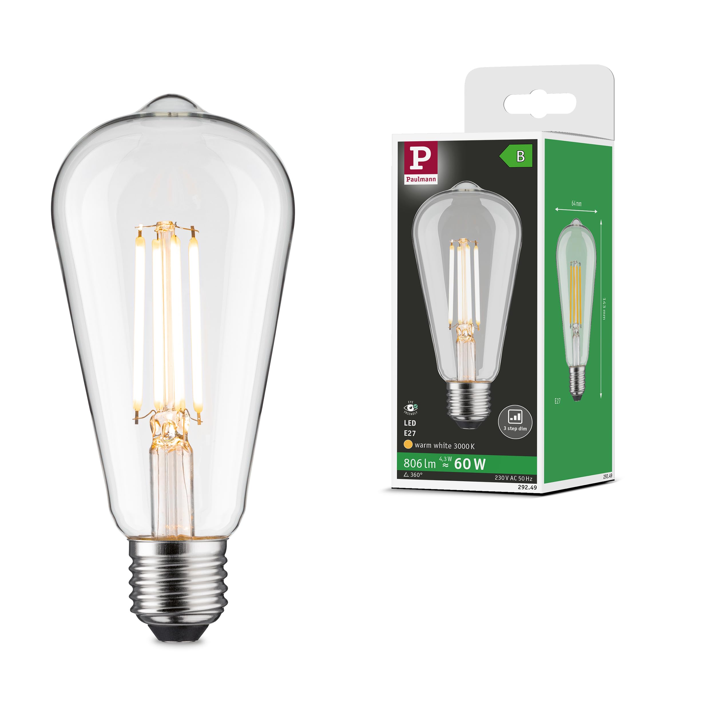 Paulmann 29249 Efficient-Line LED ST64 Bulb E27 3000K
