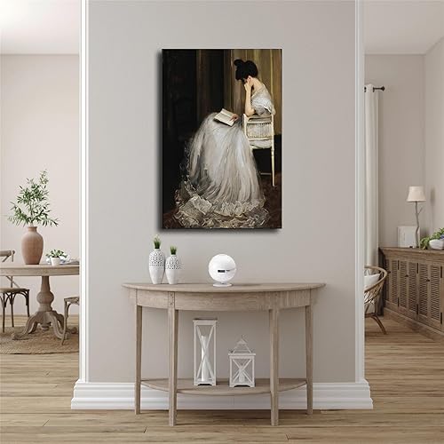 Miniatura 3 de Póster de retrato de lectura de mujer francesa, lienzo impreso, cuadro artístico, arte de pared, hogar, pasillo, dormitorio, sala de estar (sin