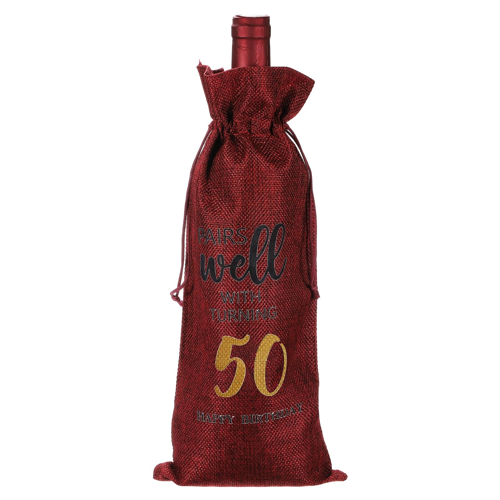 PATIKIL 6 x 14 Inch 50th Birthday Gift Wine Bottle Bag, 1 Pack Reusable Decorations Wine Bag with Drawstring for Friends Shower Favors Party, Red