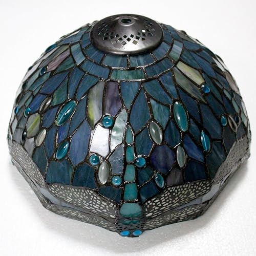 Miniatura 4 de WERFACTORY Tiffany Lámpara de mesa de cristal azul mar 12 x 12 x 18 pulgadas estilo libélula luz de lectura de escritorio serie S147