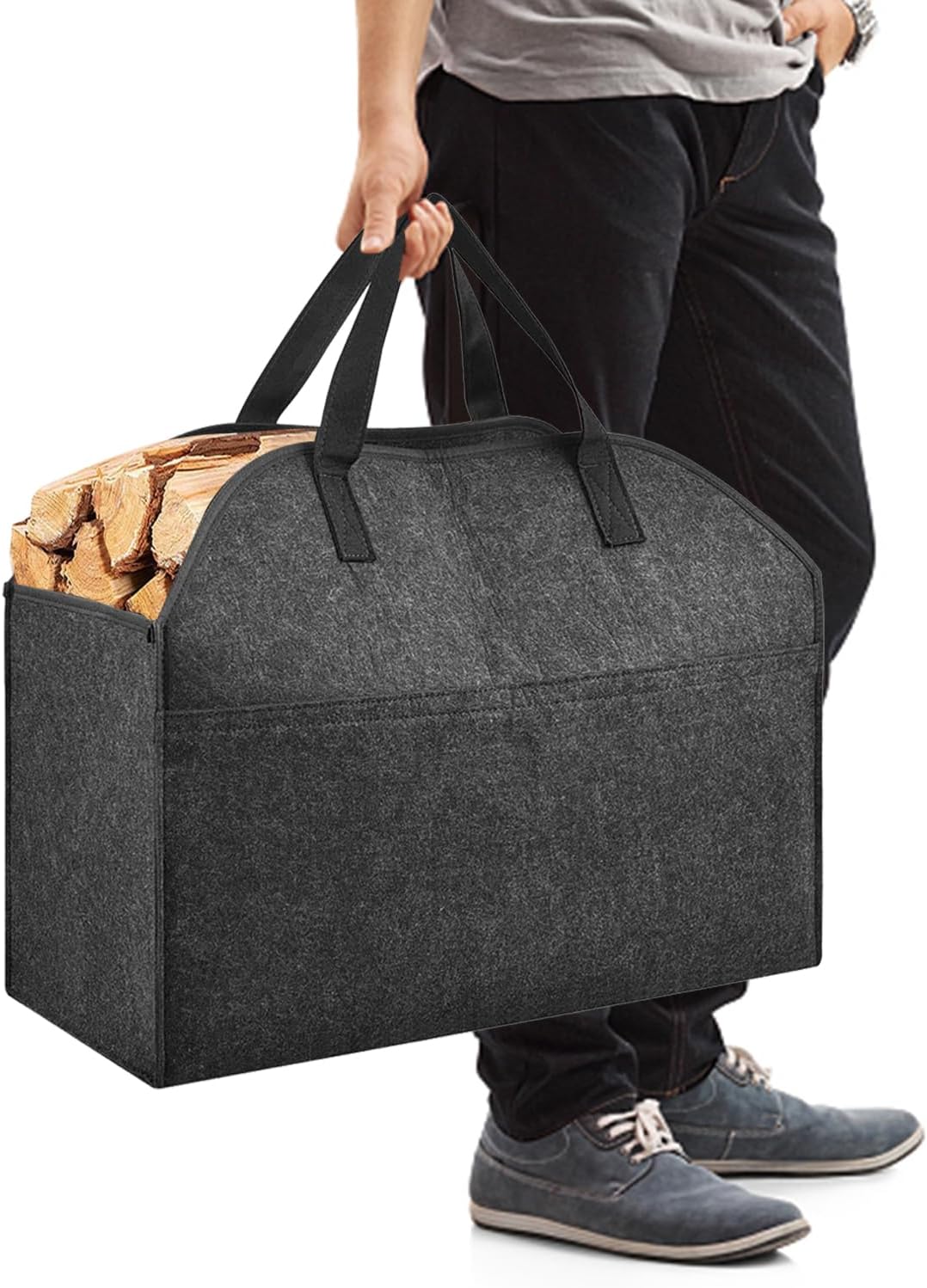Firewood Carrier with Handles Freestanding Fireplace Log Holder Heavy Duty Flet Fabric Tote Bag for Travel Storage