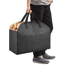 Firewood Carrier with Handles Freestanding Fireplace Log Holder Heavy Duty Flet Fabric Tote Bag for Travel Storage