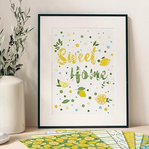 Miniatura 7 de Whaline Paquete de papel de 12 diseños con patrón de limón, 24 hojas de papel para álbumes de recortes de vacaciones, colección de doble cara, papel