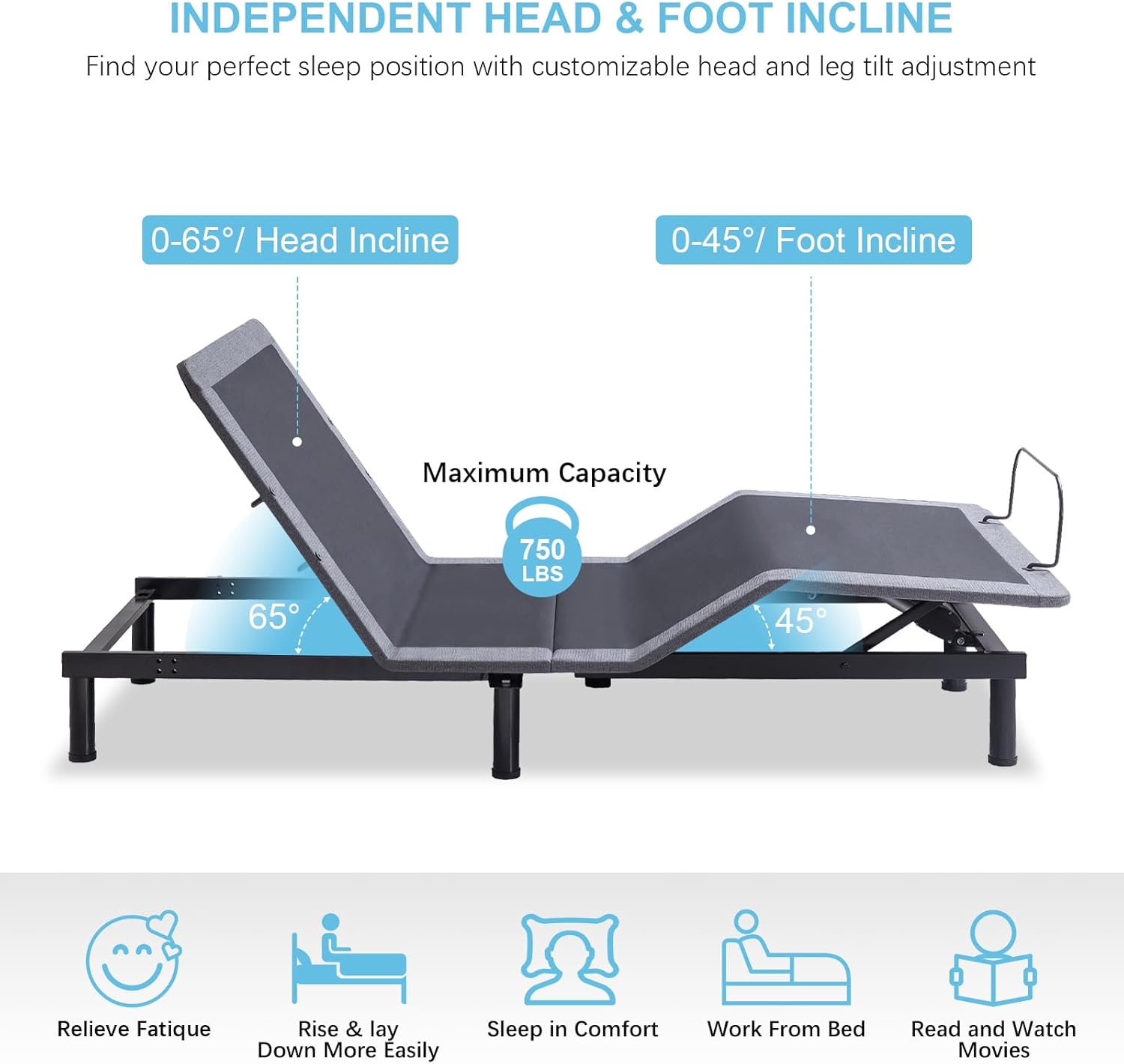 MUUEGM Adjustable Bed Frame Base Twin XL Massage,Wireless Remote Control,Ergonomic Electric Head and Foot Incline,Zero Gravity,Anti-Snore,USB Ports,Easy Assembly,Under-Bed Nightlight,Memory Pre-Sets