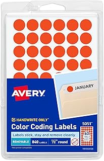 Avery Color-Coding Removable Labels, 1/2 Inch Round Stickers, Neon Coral, Non-Printable, 840 Dot Stickers Total (5051)