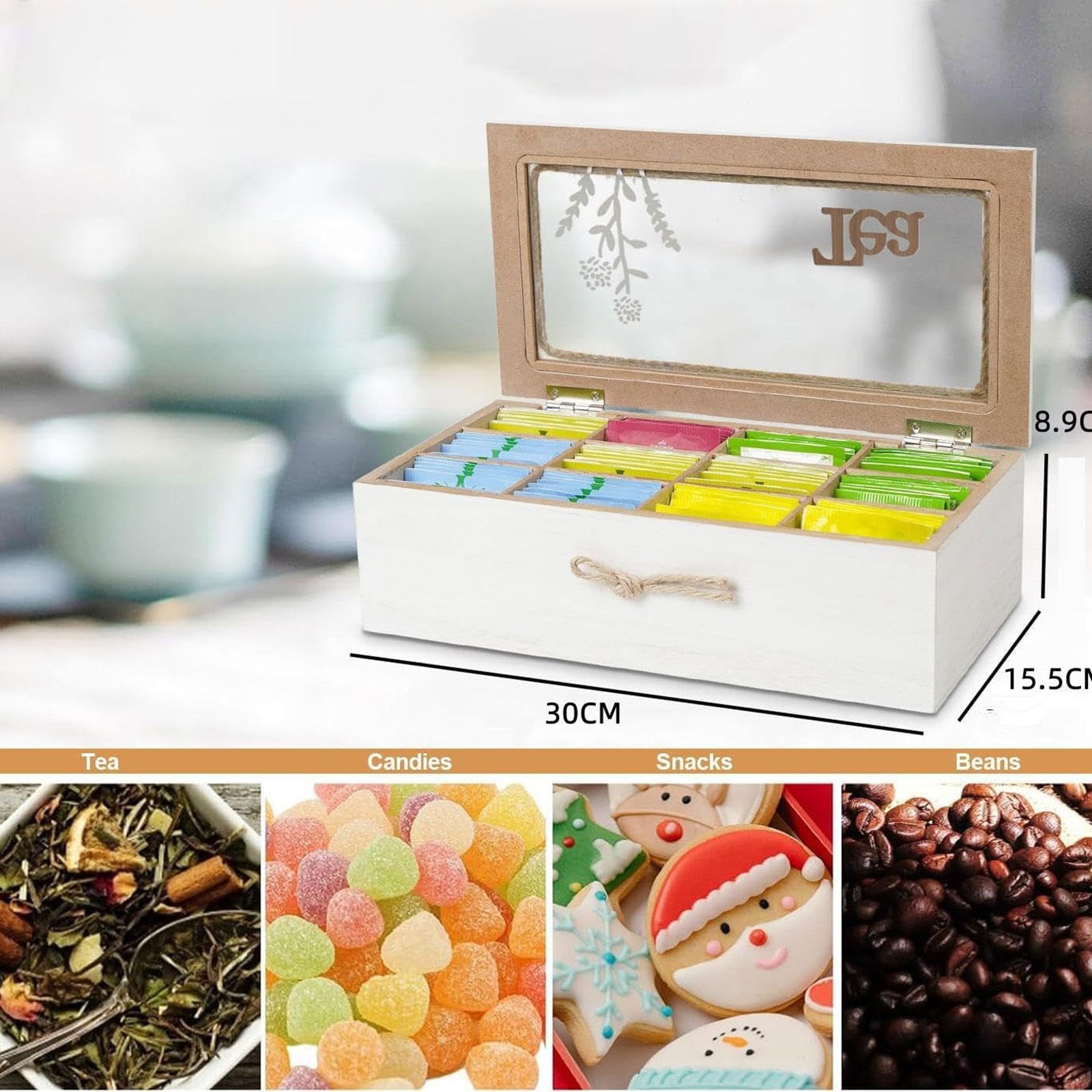 Amagogo Boîte de Rangement pour sachets de thé à 12 Compartiments, Organisateur de thé Multifonctionnel et Pratique en Bois de qualité supérieure pour la