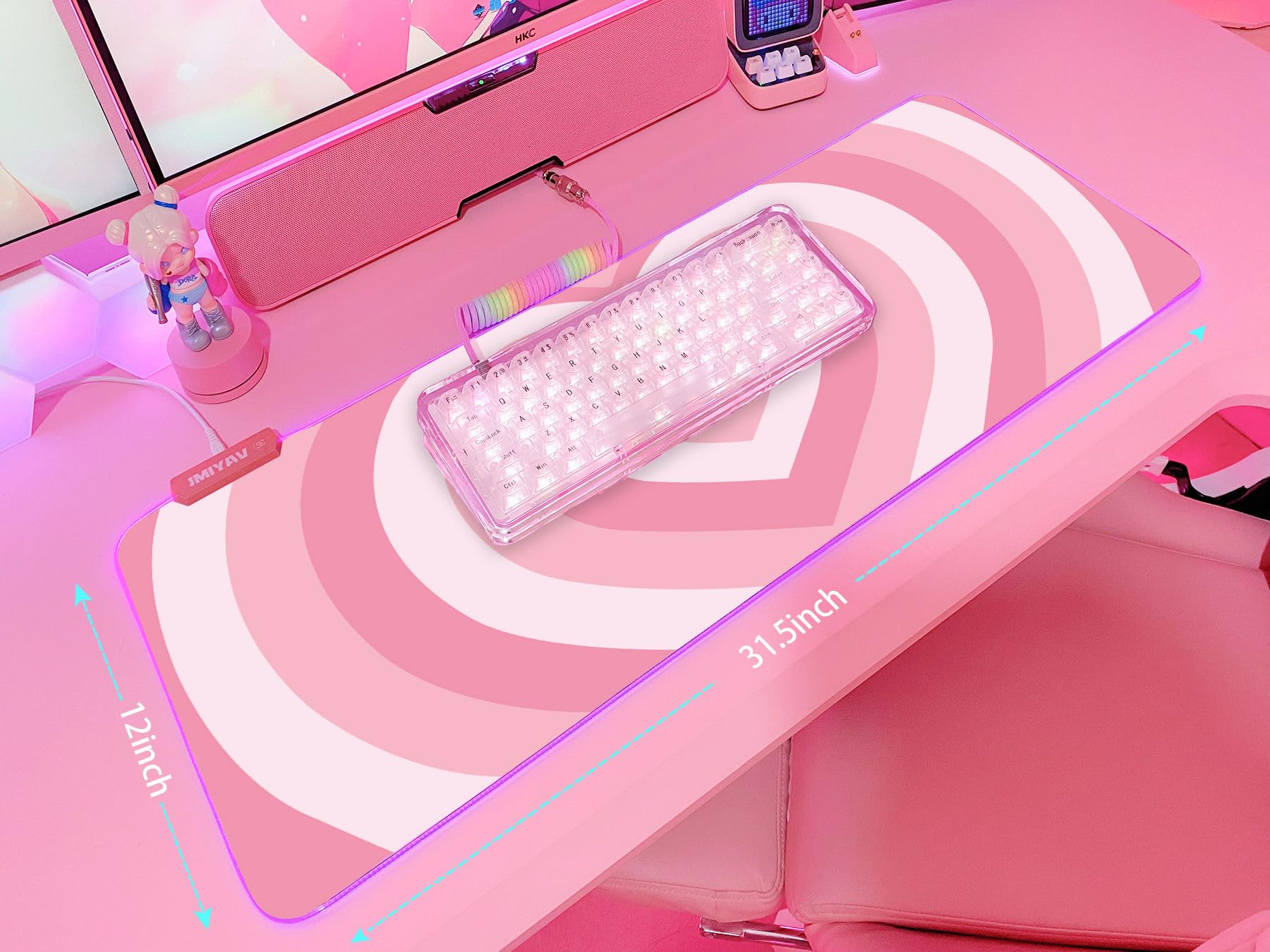 Amazon.co.jp：JMIYAV ピンク ラブハート RGB ゲーミングマウスパッド