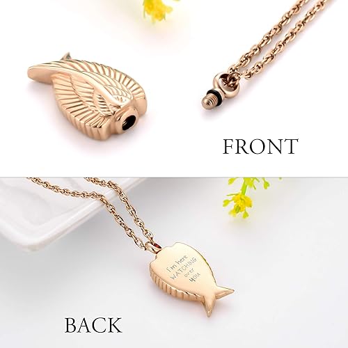 Miniatura 2 de XIUDA Collar de cremación de ala de ángel para cenizas, colgante de urna conmemorativa para cenizas, joyería para cenizas, estoy aquí mirando sobre