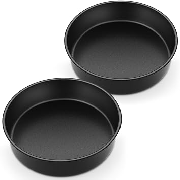 Homikit 8 Inch Cake Tin Set of 2, Stainless Steel Round Baking Pans, Black